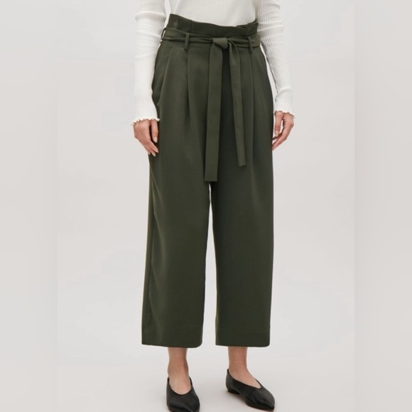 COS green  belted paper-bag cropped trousers 4 - Picture 4 of 13